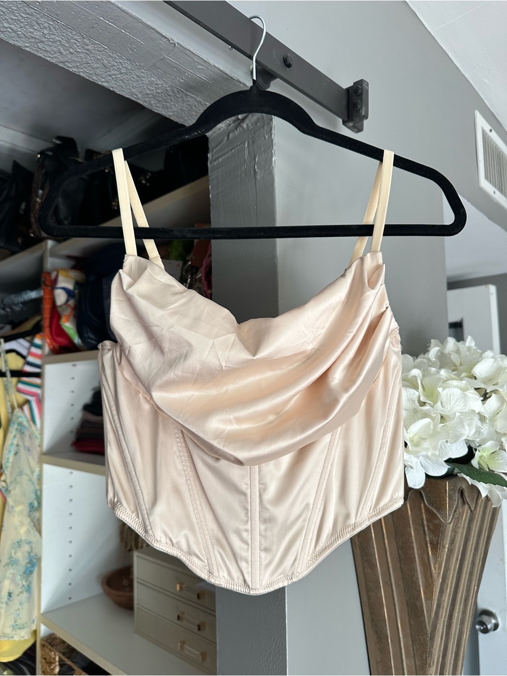 NWT Urban Outfitters Ivory Satin Cowl Bustier Top